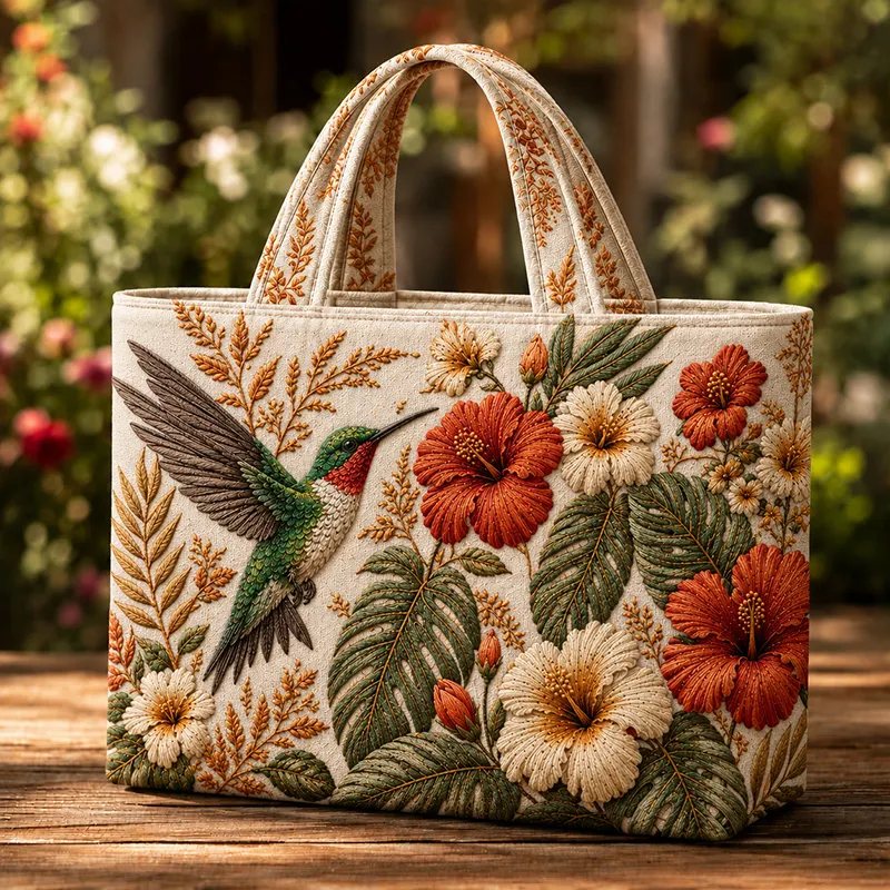 Hummingbird Floral Design Tote Bag